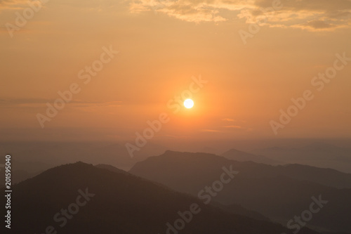 Sunrise at Sarangkot mountain near Pokhara city, Annapurna mountain range, Himalayas, Nepal photo