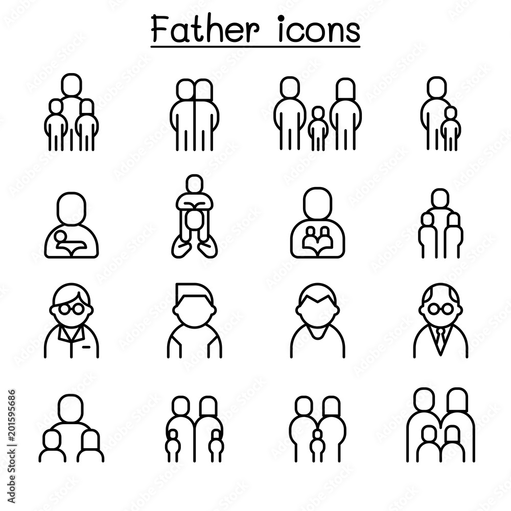 Father icon set in thin line style Father icon set in thin line style