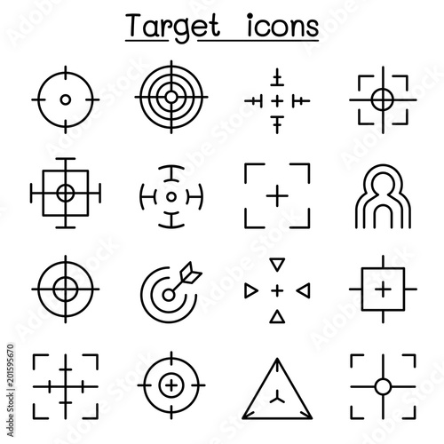 Target & Aim icon set in thin line style