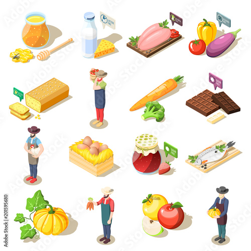 Organic Food Isometric Icons