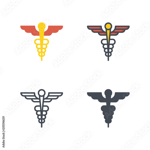 Caduceus medicine medical flat colored silhouette line icon vector