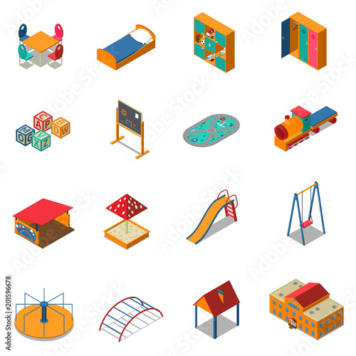 Kindergarten Play Ground Isometric Icons