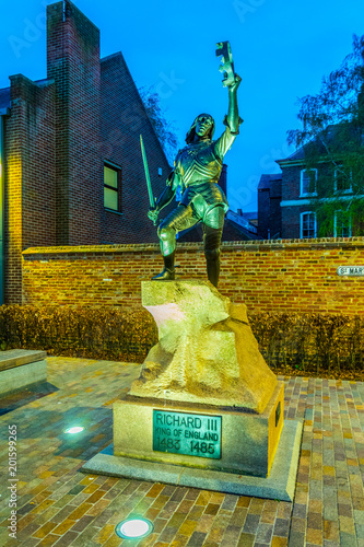 Statue of Richard III in front of the cathedral in Leicester, England