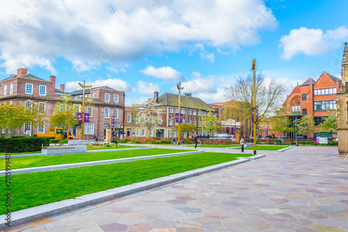 square in front of the cathedral in Leicester, England photo