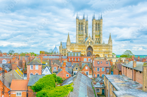 Aerial view of the lincoln cathedral, England photo