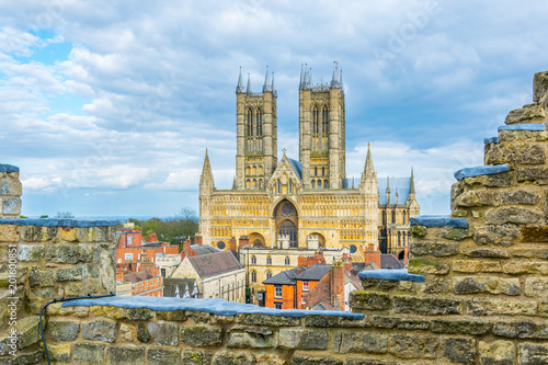 Lincoln cathedral viewed over rampart of the Lincoln castle, England photo