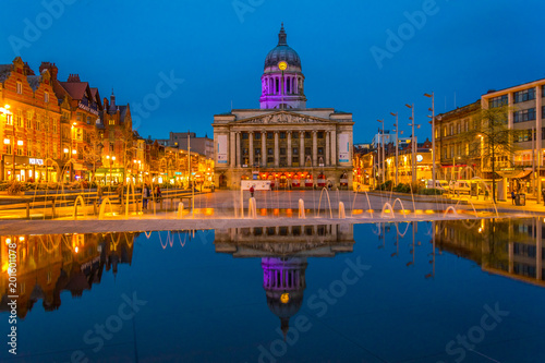 Night view of the town hall in Nottingham, England photo
