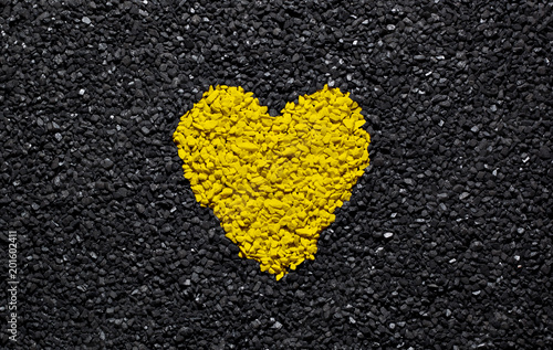 Yellow heart on the black background, stones, gravel and shingle, love wallpaper, valentine