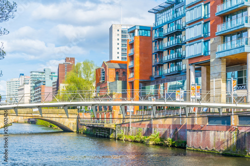 Riverside of river Irwell in Manchester, England photo