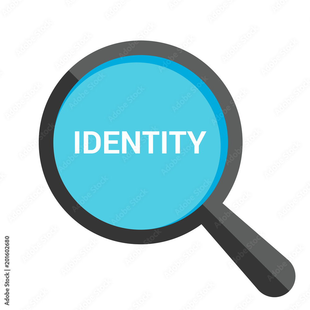 Security Concept: Magnifying Optical Glass With Words Identity Security Concept: Magnifying Optical Glass With Words Identity
