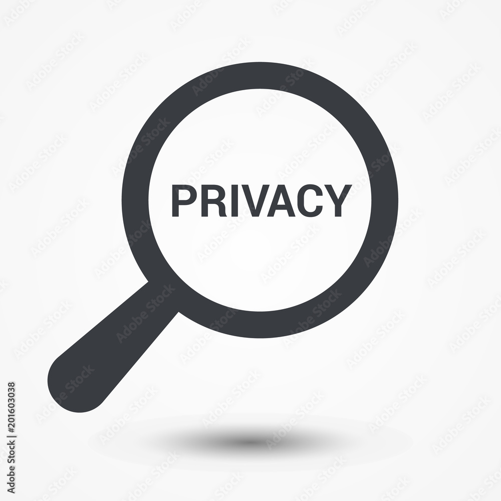 Security Concept: Magnifying Optical Glass With Words Privacy Security Concept: Magnifying Optical Glass With Words Privacy