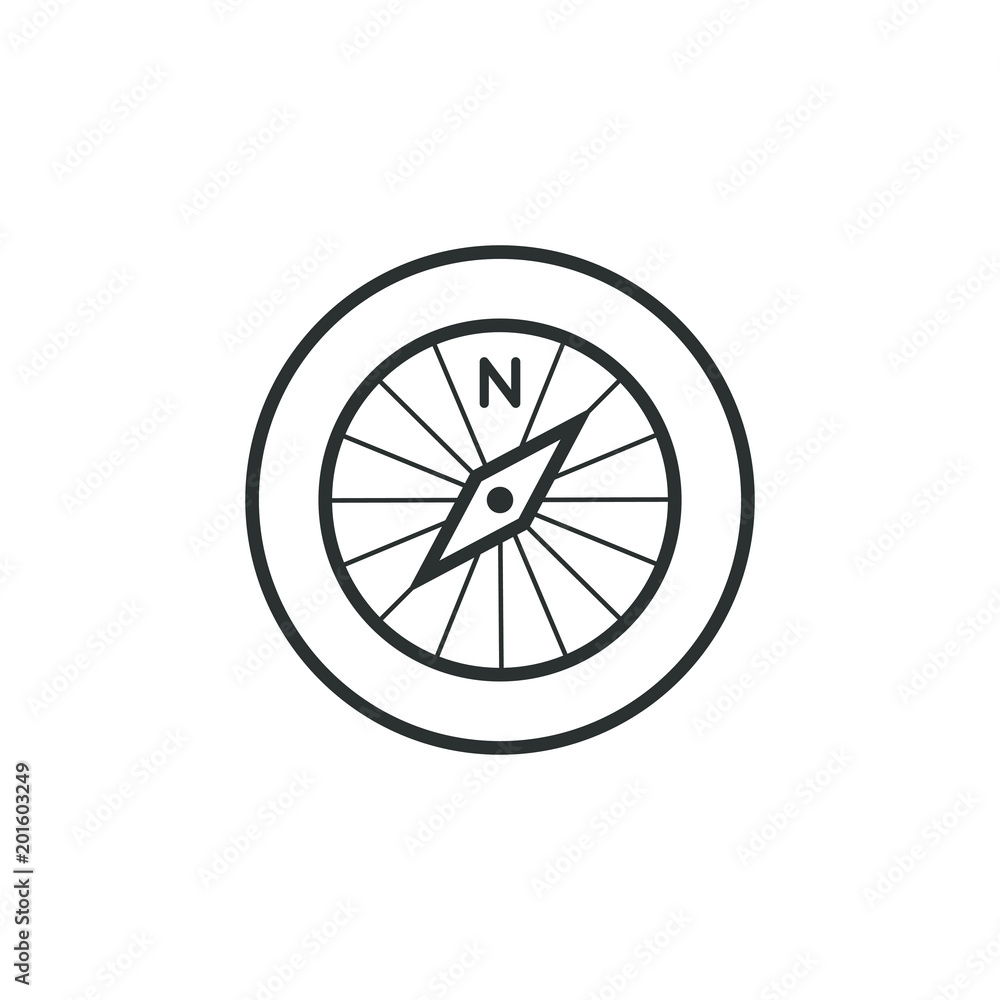 Black and white compass icon in the round frame