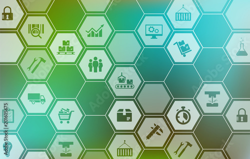 Aspects of modern company manufacturing processes - vector illustration