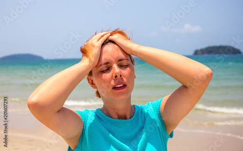 Sticker Woman by seaside with sunstroke