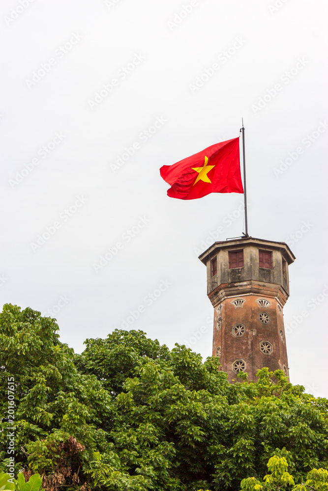 vietnam nation flag on old tower