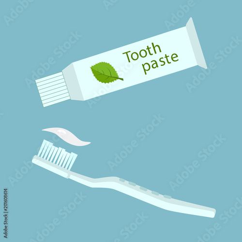 Vector illustration of Realistic toothpaste and toothbrush isolated on a blue background