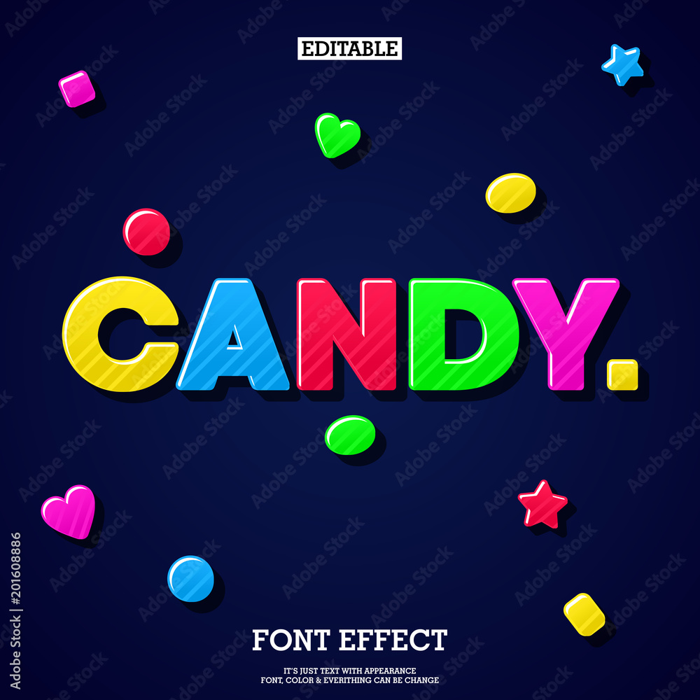 Colorfull editable Candy Font & Text style for kids with candy pattern ...