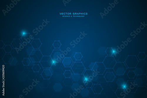 Fototapeta Naklejka Na Ścianę i Meble -  Technology background with hexagons. Molecular structure and chemical compounds.