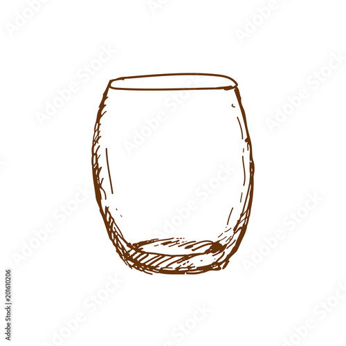 Hand drawn rocks glass, empty whisky glass. Sketch, vector illustration.