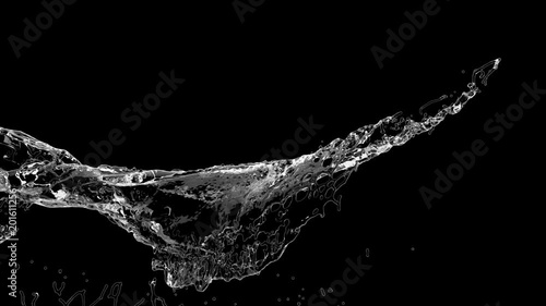4k slow motion 3d vortex water flow with a splashes isolated on a black background with alpha matte