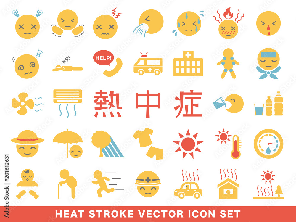 Fototapeta premium 熱中症 症状・予防・対策 アイコンセット