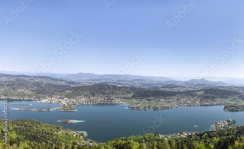Fototapeta Naklejka Na Ścianę i Meble -  Lake Woerth Panorama View From Pyramidenkogel In Carinthia Austria