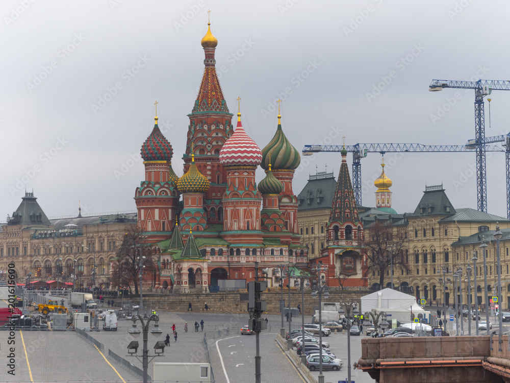 Fototapeta premium Saint Basil's Resurrection Cathedral tops on the Moscow Russia. Red Square