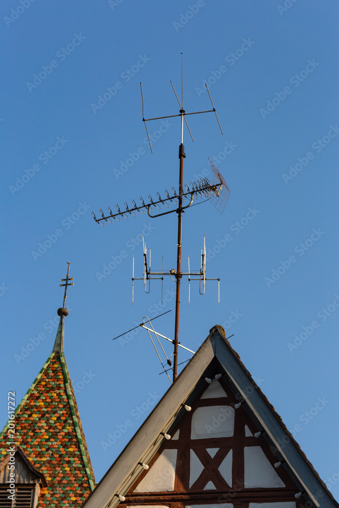 antenna and rooftops of historical buildings antenna and rooftops of historical buildings