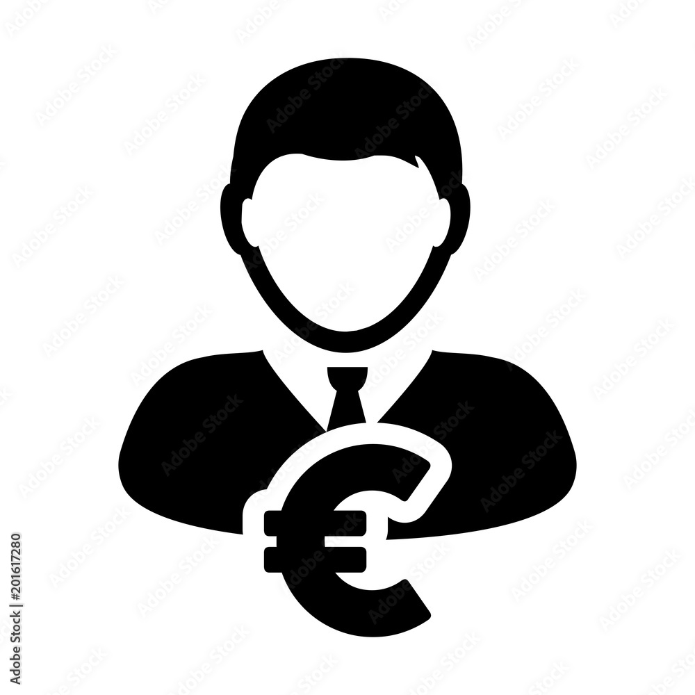 Euro Sign Icon Vector Symbol Currency With Person Avatar for Male Business and Finance in Glyph Pictogram illustration Euro Sign Icon Vector Symbol Currency With Person Avatar for Male Business and Finance in Glyph Pictogram illustration