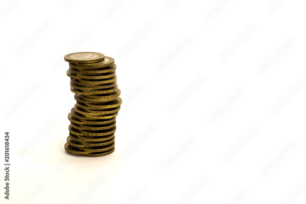 stacked coins, money, financial management, business, pyramid of coins on white background stacked coins, money, financial management, business, pyramid of coins on white background