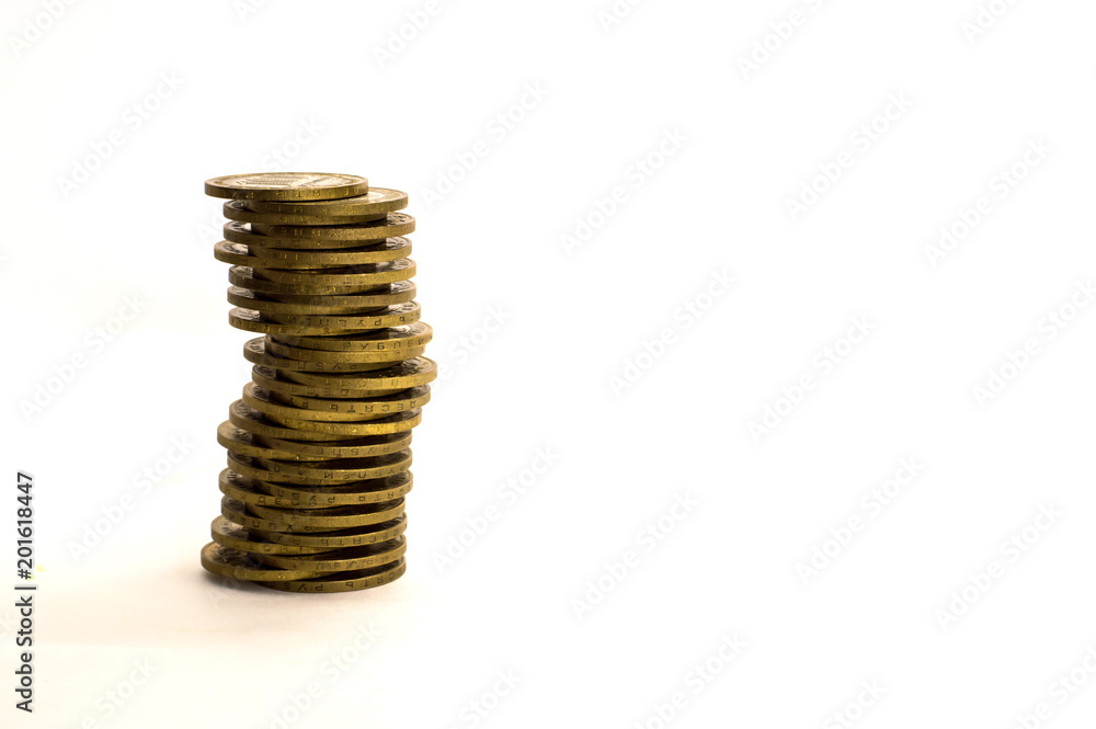 stacked coins, money, financial management, business, pyramid of coins on white background stacked coins, money, financial management, business, pyramid of coins on white background