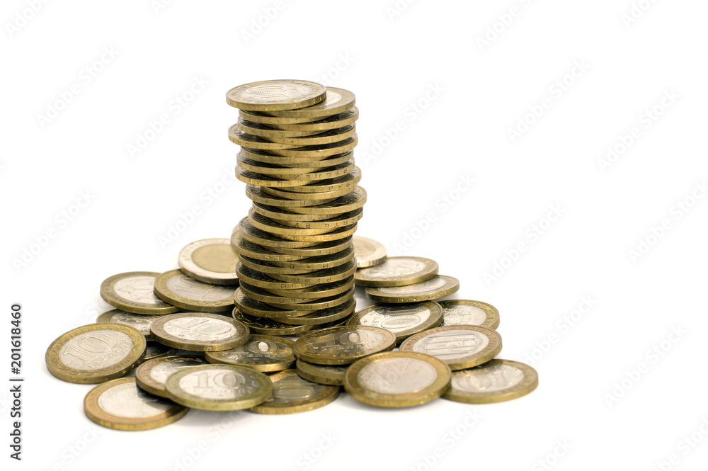 stacked coins, money, financial management, business, pyramid of coins on white background stacked coins, money, financial management, business, pyramid of coins on white background