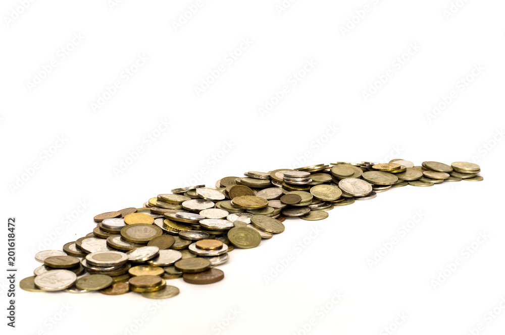 money coins lie on white background going into the distance money coins lie on white background going into the distance