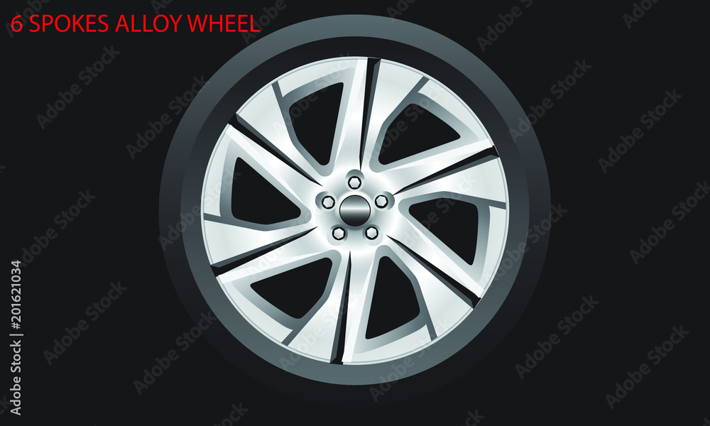 6 Spokes alloy wheel sharp and modern design.