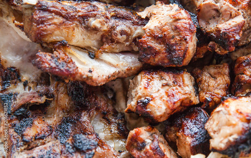 Pork neck, prepared from charcoal, close-up