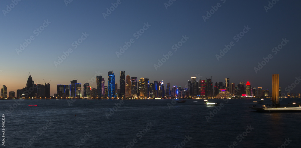 night skylines cityscape from Doha, Qatar