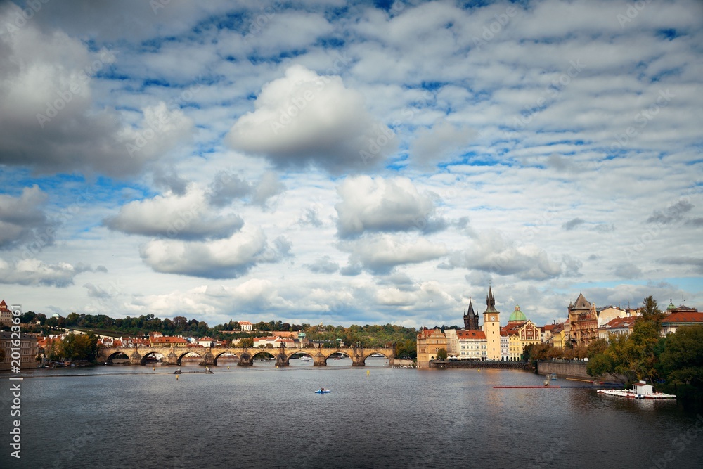 Obraz premium Prague skyline and bridge