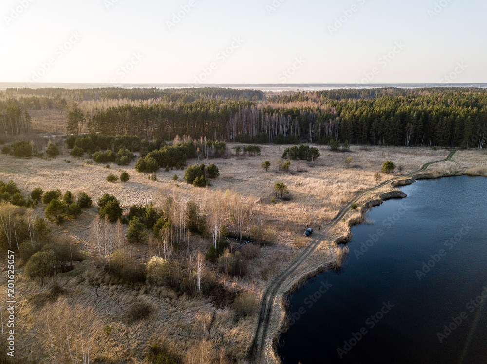 drone image. aerial view of rural area with swamps, lakes and forests drone image. aerial view of rural area with swamps, lakes and forests