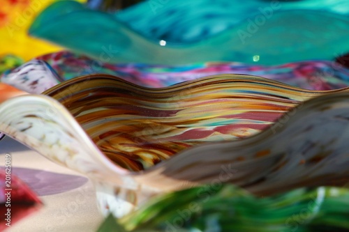 	
Closeup on the glass blower's creations on display in many different shapes, sizes and colors at the South Florida Renaissance Festival, Deerfield Beach, Florida