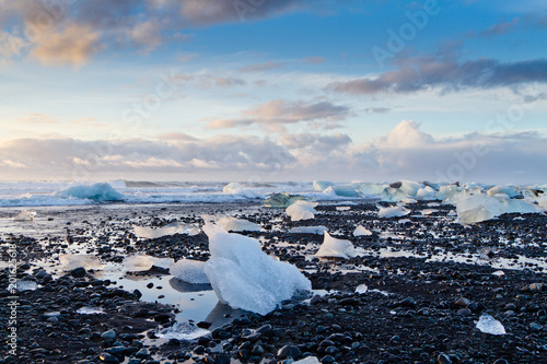 Ice rock with black sand at Diamond beach  Iceland