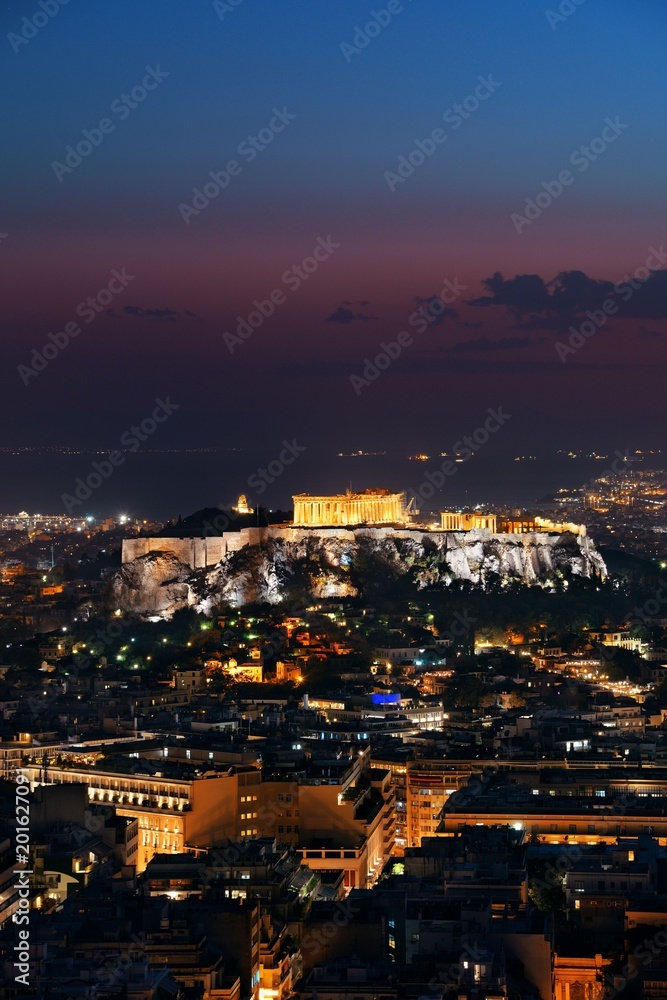 Athens skyline from Mt Lykavitos at night