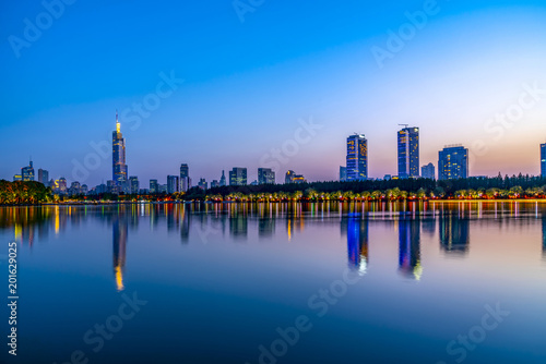 Nanjing Xuanwu Lake Financial District building landscape night view and city skyline