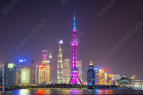Architectural landscape and skyline of Lujiazui Financial District, the Bund, Shanghai