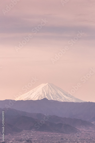 Top of Mt. Fuji with sunrise sky in spring season © torsakarin