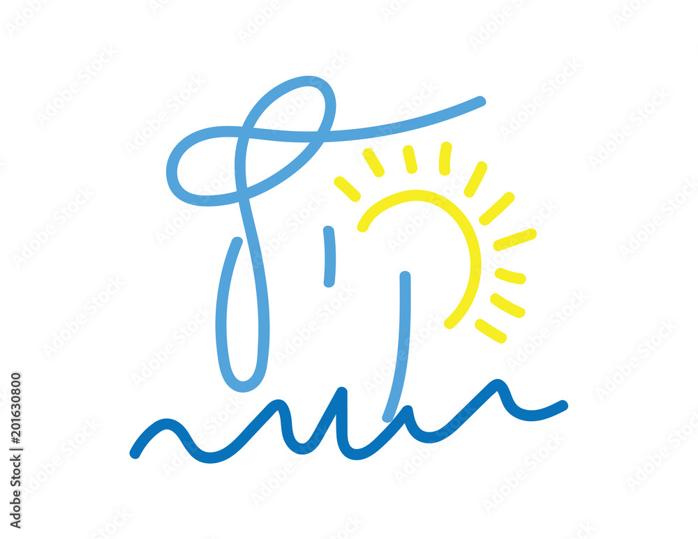 Summer Hand drawn Hebrew banner. The word summer, sun and sea illustration Summer Hand drawn Hebrew banner. The word summer, sun and sea illustration