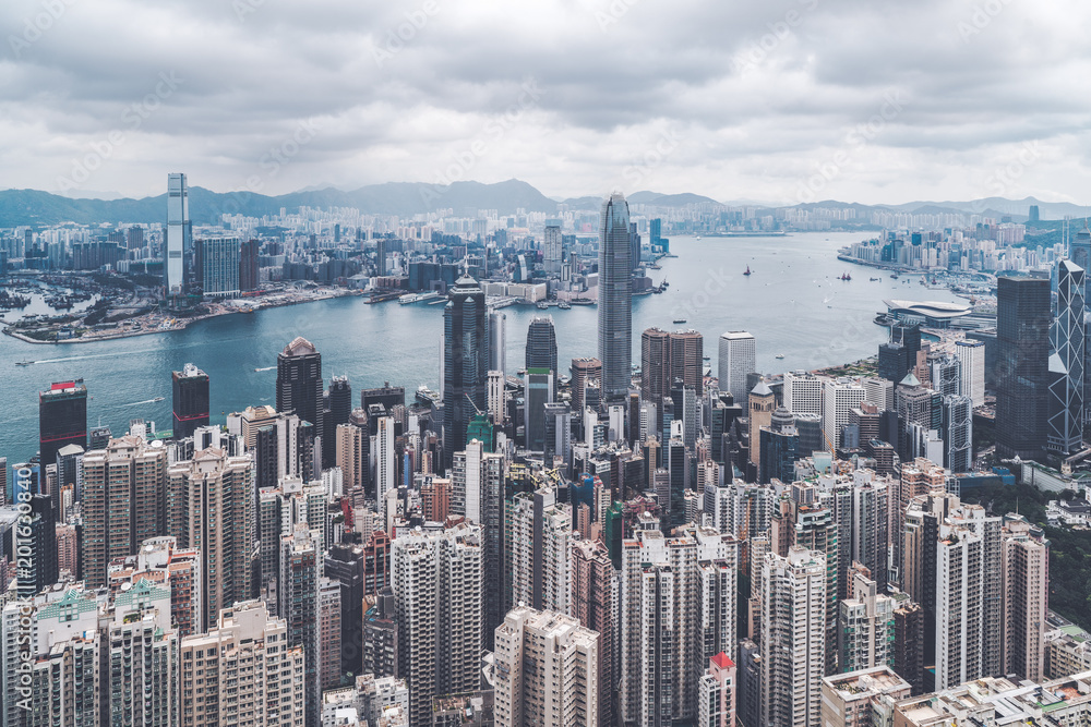 Obraz premium Widok na miasto w centrum, Hong Kong, wędrówka