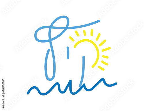 Summer Hand drawn Hebrew banner. The word summer, sun and sea illustration