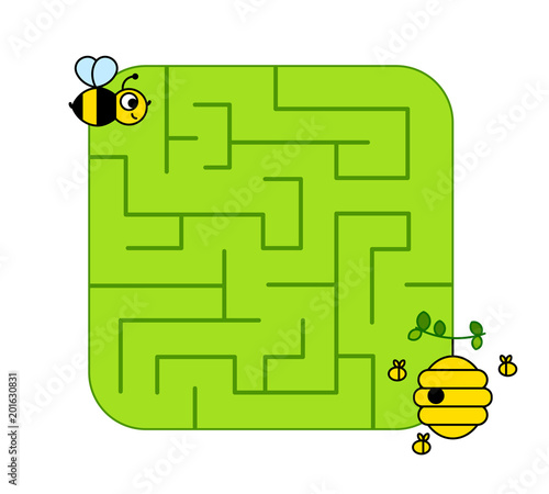 Help baby bee cub find path to hive. Labyrinth. Maze game for kids. Vector puzzle.