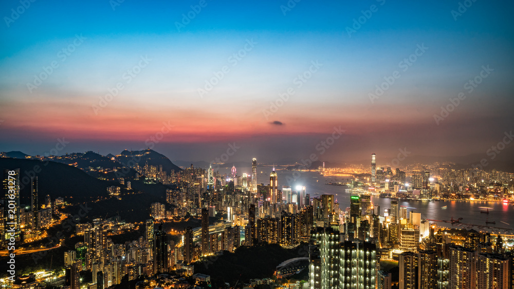 City sunset, city view, in Hong Kong, hike travel