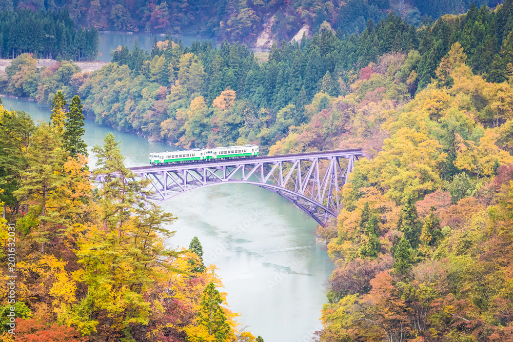 Tadami line at Mishima town , Fukushima in autumn Tadami line at Mishima town , Fukushima in autumn
